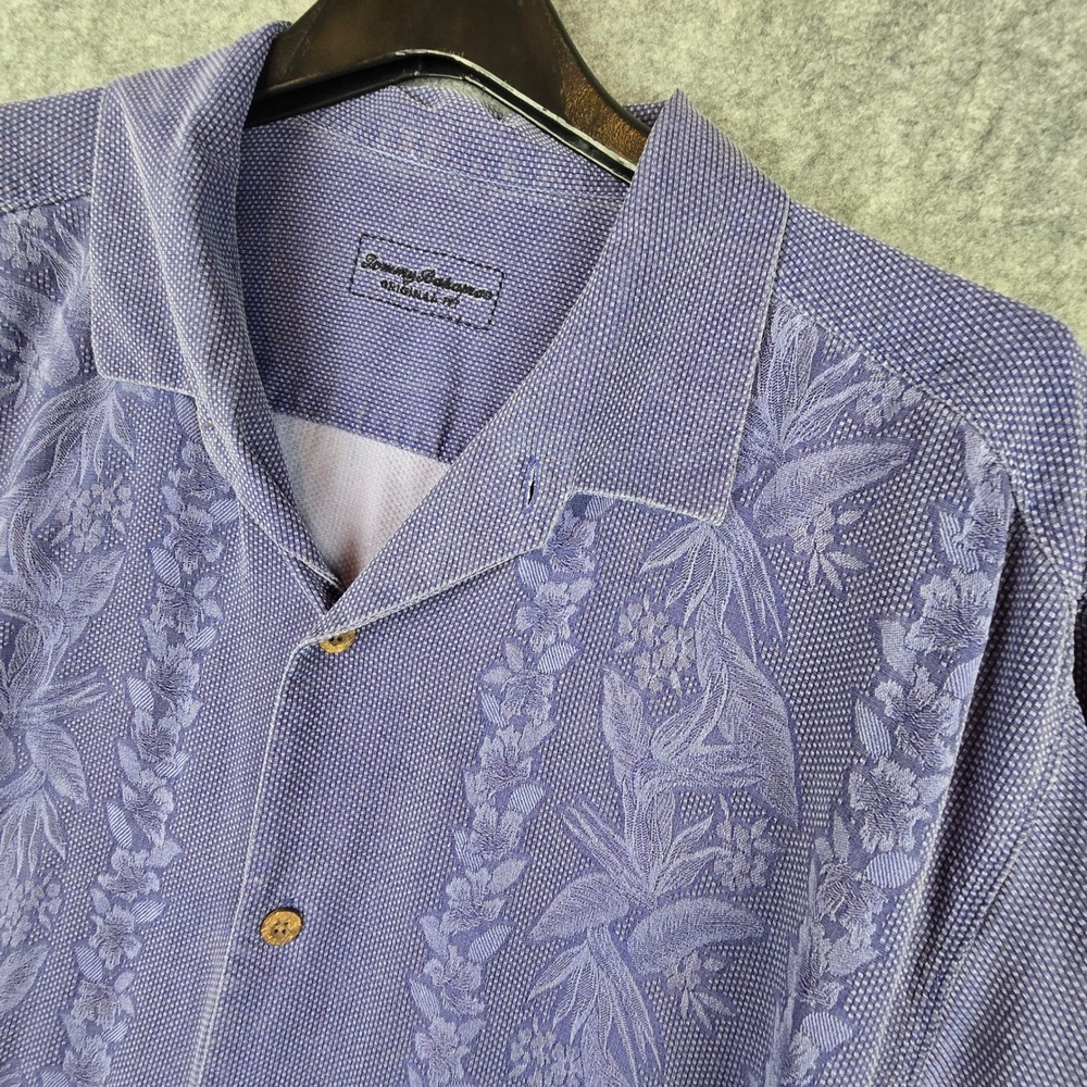 Tommy Bahama Camp Shirt Mens XXL Blue 100% Silk Original Fit Floral Jacquard - Picture 1 of 9